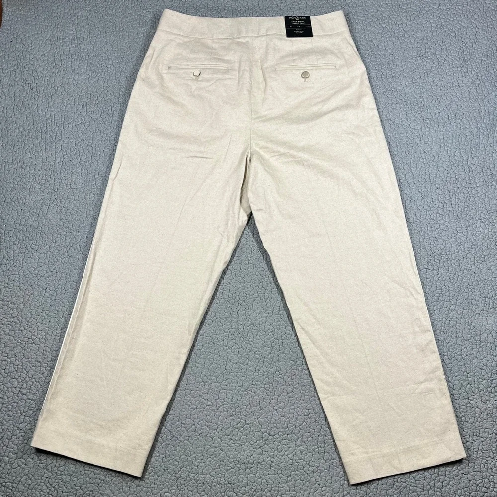 Banana Republic  Linen Blend Pants Womens 14 Beige High Rise Cropped Tuxedo NEW